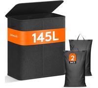 Lifewit Panier à Linge avec Couvercle, Grand Corbeille à Linge avec Poignées, Bac Linge Sale avec Sacs Amovibles, Bac Pour Chambre, Salle de Bain, Buanderie, 2 Compartiments, 145 L, Gris Foncé