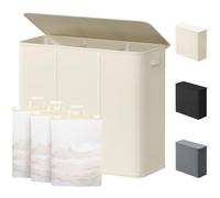 Lifewit Panier à Linge avec Couvercle, Grand Corbeille à Linge avec Poignées, Bac Linge Sale avec Sacs Amovibles, Bac Pour Chambre, Salle de Bain, Buanderie, 3 Compartiments, 180 L, Blanc