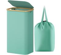 Lifewit Panier a Linge Sale avec Couvercle, Grand Corbeille Linge Pliable en Bambou avec Sac Intérieur, Panière Linge, Laundry Basket pour Chambre, Salle de Bain, Buanderie, 100 L, Bleu Vert
