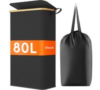 Lifewit Panier Linge Extra Plat, Paniere Linge Sale avec Couvercle, Corbeille a Linge Bambou avec Sac Amovible et Poignée, Bac Linge Etroit pour Chambre, Salle de Bain, Buanderie, 80 L, Noir