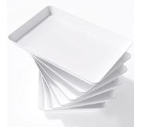 Lifewit Plateau de Service, Plateau Repas, Grand Plateau Plastique Rectangulaire 36,7×24cm, Presentoir Aperitif Buffet, Panier Fruits, Présentoir à Gâteaux pour Snacks, Biscuits, Lot de 6 Plats, Blanc