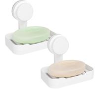 Lifewit Porte-Savon Ventouse pour Douche, 2 Pièce Support Savon avec écoulement, Porte-Savon en Lastique sans Percer, Boite Savon Amovible Montage Mural pour Douche, Porte-éponge de Cuisine, Blanc