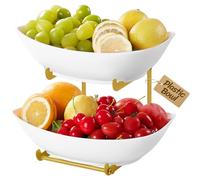 Lifewit Présentoir à fruits 2 étages - Étagère métal doré - Plateau blanc - Buffet, collations, desserts