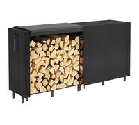 Lifewit Range Buche Interieur, 243,8×58,5×122cm Rangement Bois Interieur Porte Buche Cheminée Exterieur Panier Buche avec Couverture Imperméable Poche Latérale pour Extérieur, Noir