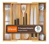 Lifewit Range Couverts pour Tiroir, Grand Plateau de Couverts Extensible pour la Cuisine, Support Réglable pour l'Argenterie et les Couverts, pour Outils et Gadgets, Naturel
