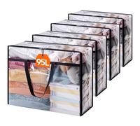 Lifewit Sac de Rangement Transparent, Sac Rangement Vetement en PVC, Housse de Couette Pliable avec Poignées, Boite rangement pour Demenagement, Vêtements, Couvertures, Jouets, Livres, 95 L, Lot de 4