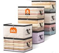 Lifewit Sac de Rangement Transparent, Sac Rangement Vetement en PVC, Housse de Couette Pliable avec Poignées, Boite rangement pour Demenagement, Couvertures, Jouets, Livres, 60L, Lot de 8