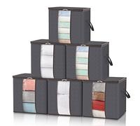 Lifewit Sac de Rangement Vetement, Boite Rangement Pliable, Rangement Sous Lit, Housse Rangement Couette pour Vêtements, Couvertures, Demenagement, Gris, 100 L, Lot de 6