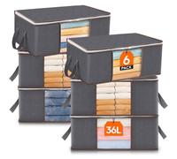 Lifewit Sac de Rangement Vetement, Boite Rangement Pliable, Rangement Sous Lit, Housse Rangement Couette pour Vêtements, Couvertures, Demenagement, Gris, 36 L, Lot de 6