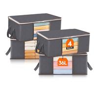 Lifewit Sac de Rangement Vetement, Boite Rangement Pliable, Rangement Sous Lit, Housse Rangement Couette pour Vêtements, Couvertures, Demenagement, Gris, 36 L, Lot de 4