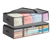 Lifewit Sacs de Rangement sous Lit, Boite Rangement Vetement Pliable, Housse Rangement Couette, Organisateur Placard avec Fenêtre Transparente pour Serviettes, Couvertures, Gris, 90 L, Lot de 2