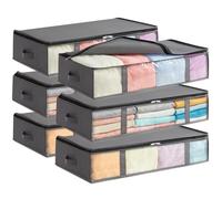 Lifewit Sacs de Rangement sous Lit, Boite Rangement Vetement Pliable, Housse Rangement Couette, Organisateur Placard avec Fenêtre Transparente pour Serviettes, Couvertures, Gris, 90 L, Lot de 6