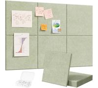 Lifewit Tableau en feutre adhésif décoratif, lot de 6 panneaux-90x60 cm, idéal pour afficher notes et photos au bureau ou à la maison, 30 punaises incluses, alternative au liège, Vert Sauge