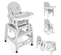 LIFEZEAL 5 en 1 Chaise Haute Bébé Evolutive avec Double Plateau Amovible, Chaise Bebe Confort en PP, Charge de 20 kg, Repose-pieds, Roues Universelles avec Freins, Ceinture de Sécurité, 6+ mois, gris