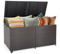 LIFEZEAL 662 L Coffre de Rangement en Rotin PE avec 2 Roues Universelles | Pouf de Jardin avec Housse Imperméable à Fermeture Éclair, pour Balcon, 150x77x73 cm