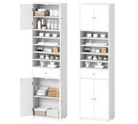 LIFEZEAL Armoire de Salle de Bain Haute, Meuble de Rangement Haut avec 5 Compartiments Ouverts, Tiroir et Étagères Réglables, Armoire de Rangement Compacte pour Salle de Bain, Salon, 50 x 24 x 180 cm