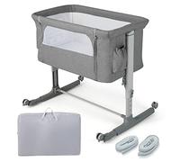 LIFEZEAL Berceau Cododo avec Roues Universelles et Matelas, Lit Parapluie Hauteur Réglable en 5 Positions, Lit d'Appoint avec Poche Latérale et Sac de Transport, 0-5 Mois (Grisâtre)