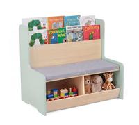 LIFEZEAL Bibliothèque Enfant avec Banc, Étagère à Livres à 2 Niveaux & 2 Compartiments Range-Jouets, Assise Rembourrée, Meuble Rangement pour Chambre d’Enfant, Crèche, pour 3+ Ans (Vert)