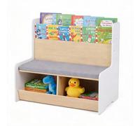 LIFEZEAL Bibliothèque Enfant avec Banc, Étagère à Livres à 2 Niveaux & 2 Compartiments Range-Jouets, Assise Rembourrée, Meuble Rangement pour Chambre d’Enfant, Crèche, pour 3+ Ans (Blanc)