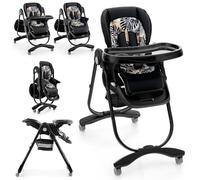 LIFEZEAL Chaise Haute Bébé Pliable avec Hauteur Réglable à 7 Positions, Dossier Inclinable, Chaise Haute Bebe Evolutive avec Coussin Confort, Double Plateau, Cardans, 6-36 mois,Charge 15 kg (Noir)