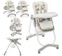LIFEZEAL Chaise Haute Bébé Pliable avec Hauteur Réglable à 7 Positions, Dossier Inclinable, Chaise Haute Bebe Evolutive avec Coussin Confort, Double Plateau, Cardans, 6-36 mois,Charge 15 kg (Blanc)