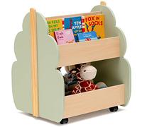 LIFEZEAL Coffre à Jouets avec Roues et Bibliothèque Enfant à 2 Niveaux | Rangement Chambre d’Enfant en Bois, Etagère Livre 52x46x62,5 cm, Vert et Naturel