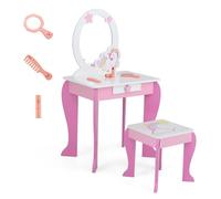 LIFEZEAL Coiffeuse avec Miroir et Tabouret Enfant, Coiffeuse Enfant Licorne Fille 3-7 Ans, Table de Maquillage Bois avec Tiroir pour Petite Princesse (Rose)