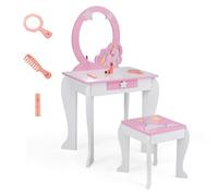 LIFEZEAL Coiffeuse avec Miroir et Tabouret Enfant, Coiffeuse Enfant Licorne Fille 3-7 Ans, Table de Maquillage Bois avec Tiroir pour Petite Princesse (Blanc)