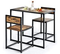 LIFEZEAL Ensemble Table à Manger avec 2 Chaises, Structure Métallique, Mange Debout et Chaise Peu Encombrant, Salle à Manger, Restaurant, Cuisine, Charge 60/120kg (Brun)
