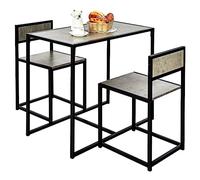 LIFEZEAL Ensemble Table à Manger avec 2 Chaises, Structure Métallique, Mange Debout et Chaise Peu Encombrant, Salle à Manger, Restaurant, Cuisine, Charge 60/120kg(Gris)