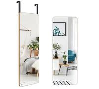 LIFEZEAL Miroir long mural, porte, figure entière, 2 méthodes de montage, avec accessoires pour suspendre, cadre en bambou, anti-explosif, haute définition, salle de bain, salon, chambre, 35 x 100 cm