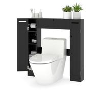 LIFEZEAL Petit Meuble de Rangement au dessu des Toilettes avec 2 Porte-Papier, Meuble sur WC avec Étagères Réglables et 6 Compartiments, Meuble de Salle de Bain en Bois (Noir, 89 x 19,5 x 99 cm)