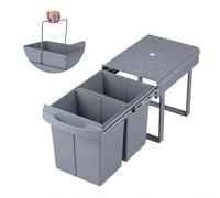 LIFEZEAL Poubelle de Cuisine 40 L Encastrable Coulissante | Poubelle de Tri Sélectif pour Meuble Bas avec 2 Seaux Amovibles, Système de Tri des Déchets, Gris