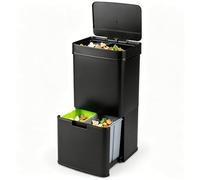 LIFEZEAL Poubelle de Cuisine 72 L, Poubelle Recyclage Automatique à Capteur, Tri Sélectif 2 Niveaux avec Bacs, Roulettes, Fermeture Douce, Compartiments Séparés en Acier Inoxydable (Noir)