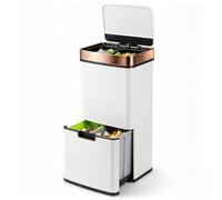 LIFEZEAL Poubelle de Cuisine 72 L, Poubelle Recyclage Automatique à Capteur, Tri Sélectif 2 Niveaux avec Bacs, Roulettes, Fermeture Douce, Compartiments Séparés en Acier Inoxydable (Or)