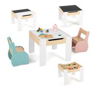 LIFEZEAL Table 3 en 1 avec 2 chaises pour enfants de 3 à 7 ans (multicolore | Table basse et chaises pour enfants en bois, table d'appoint pour enfants avec conteneur, tableaux blancs et noirs pour