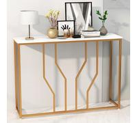 LIFEZEAL Table Console Effet Marbre, Table d'Entrée à 2 Niveaux, Table de Couloir avec Cadre Papillon, Table Décorative Étroite pour Salon et Couloir, 100 x 30 x 79 cm, Doré (Style 2, Blanc)