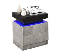 LIFEZEAL Table de Chevet LED, Table de Nuit avec 2 Tiroirs, 20 Couleurs de Lumière LED et Télécommande, Moderne pour Salon, Chambre à Coucher, 45 x 35 x 52 cm (Gris)