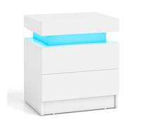 LIFEZEAL Table de Chevet LED, Table de Nuit avec 2 Tiroirs, 20 Couleurs de Lumière LED et Télécommande, Moderne pour Salon, Chambre à Coucher, 45 x 35 x 52 cm (Blanc)