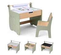 LIFEZEAL Table pour Enfant avec Chaise, Bureau Amovible avec Espace de Rangement, Ensemble de sièges avec Tableau Double Face, Ensemble de chaises pour Jouer, Lire, Peindre, Manger (Vert+Naturel)