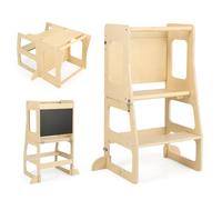 LIFEZEAL Tour d'Observation Enfant 3 en 1 Convertible en Bois | Tour d'Apprentissage Montessori Bébé avec Tableau Noir, Set Table Chaise Enfant, Charge 60kg, pour Cuisine, Salle de Bain