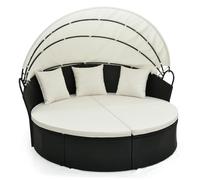 LIFEZEAL Transat Jardin Extérieur Double, Bain de Soleil Rond avec Toit, Canapé-lit avec Coussin et 3 Oreillers, Charge 360kg, pour Piscine, Terrasse, 187x180x157cm (Blanc)