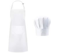 LifgWas Tablier de cuisine blanc avec toque de chef respirante, imperméable et oléophobe, réglable, avec deux poches pour la cuisine et la pâtisserie, tablier blanc pour hommes et femmes