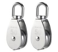 LIFKICH 2pcs Poulie Simple en Acier Inoxydable Argentée, Levage Fixe, Installation et Démontage Faciles, pour Traction et Mouflage Industriel