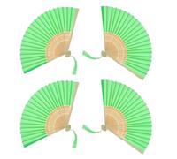LIFKICH 4 Pièces Éventail Pliable en Bambou et Tissu Vert Réutilisable avec Paquet Organza et Pompon, Décoration Élégante pour Mariage et Fête, Accessoire Raffiné pour Femmes et Invités