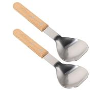 LIFKICH Cuillère à Glace en Acier Inoxydable avec Manche en Bois, Pelle à Glace Robuste 2pcs, Facile à Entretenir pour Fête Estivale, Table de Dessert et Restaurants