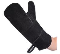 LIFKICH Moufles Protection Thermique Ignifugés de Barbecue en Cuir Noir Résistants à Chaleur pour Cuisson et Soudure en Extérieur ou Cheminée
