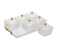 LIFKICH Plateau à Fruits en Plastique Alimentaire à 6 Compartiments avec Couvercle, Design Élégant pour Bar et Conservation Optimale des Snacks et Fruits Secs Réutilisable
