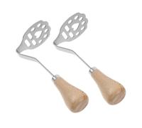LIFKICH Presse-purée avec Manche en Bois Ergonomique 2pcs en Acier Inoxydable Manuel Compact pour Pommes de Terre et Haricots, Cuisine Familiale