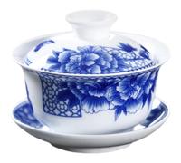 LIFKICH Soupière Tasse à Thé en Céramique 180ml avec Couvercle et Soucoupe, Bol à Thé Décoratif Traditionnel pour Hôtel et Table à Manger
